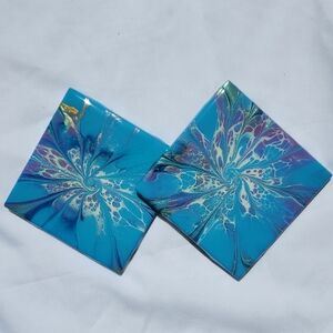 Hand Crafted Resin Painted Coasters Metallic Home Decor Decorative Drink Set 2